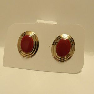 Vintage Simple Red Shade Gold Tone Post Earrings